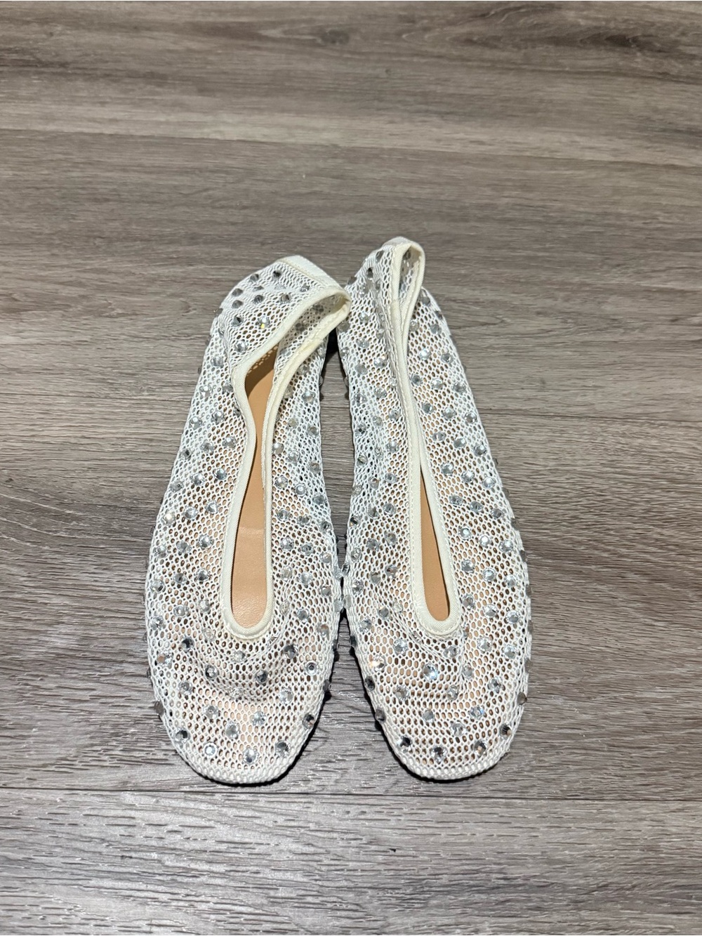 Mango White Beaded Crochet Ballet Flats